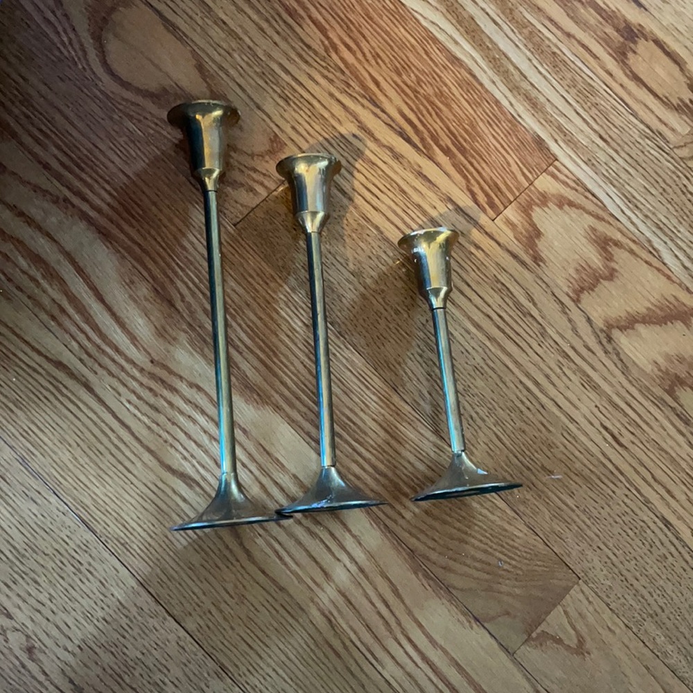 Handmade solid brass candlesticks set of three